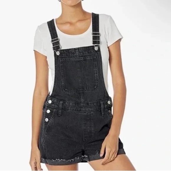 Madewell NWT Black Lightly Distressed Denim Short Overalls- Size XXS - Picture 3 of 7